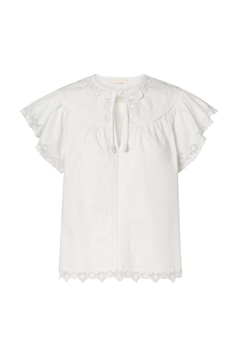 Effie Embroidered Mesh-Trimmed Cotton Blouse