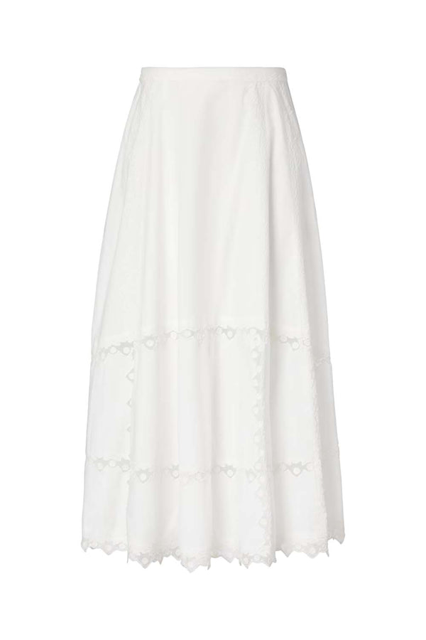 Lucia Embroidered Mesh-Trimmed Cotton Skirt
