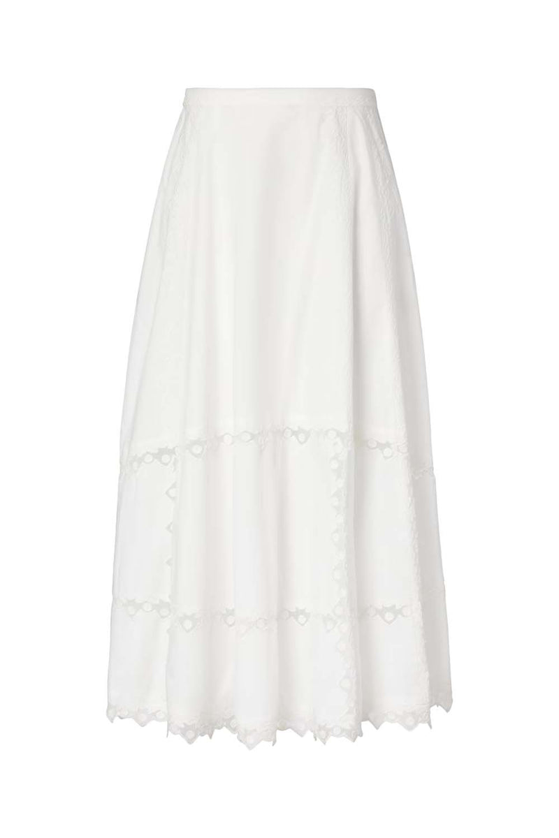 Lucia Embroidered Mesh-Trimmed Cotton Skirt