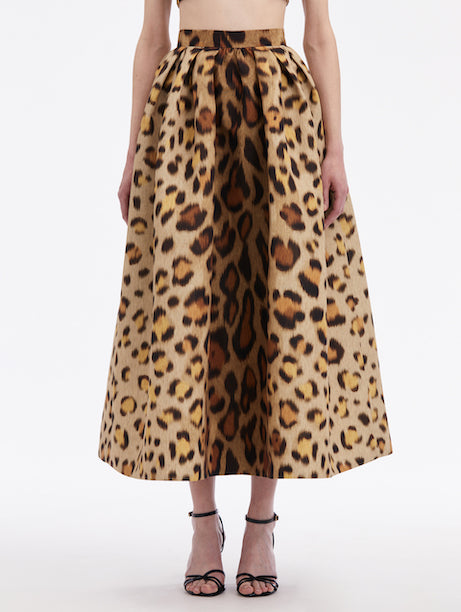 Jaguar Print Faille Midi Skirt