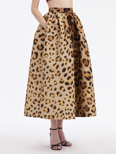 Jaguar Print Faille Midi Skirt