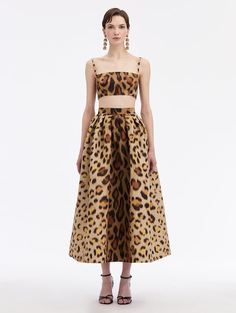 Jaguar Print Faille Midi Skirt