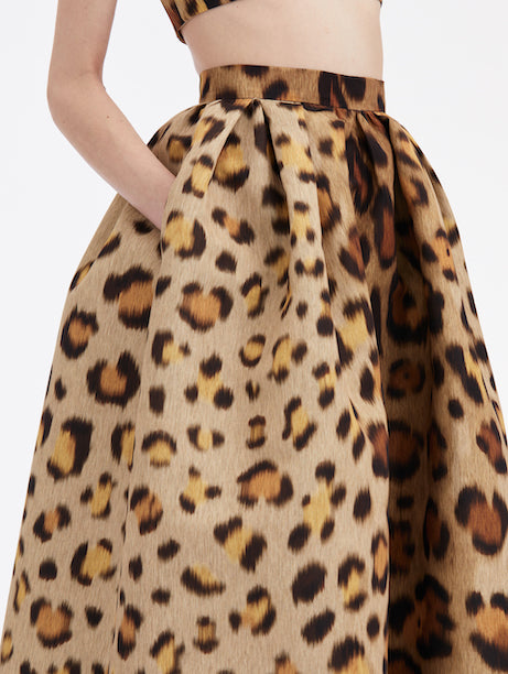 Jaguar Print Faille Midi Skirt