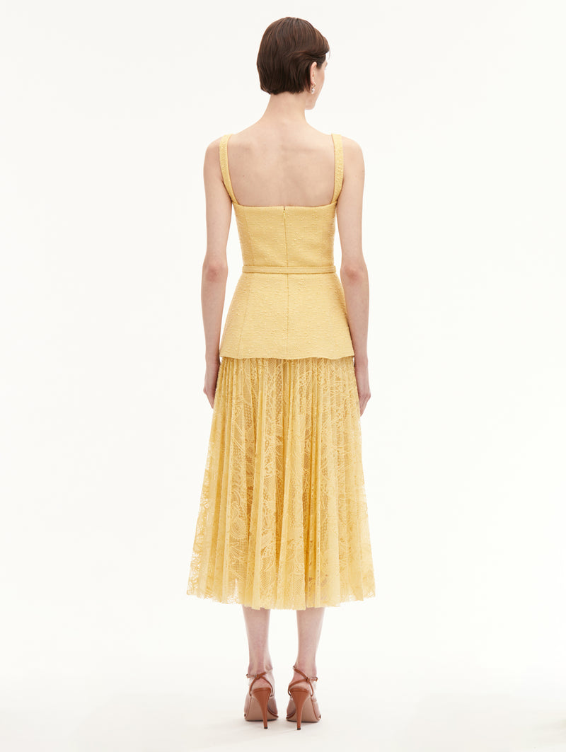 Pleated Tweed-Lace Midi Dress