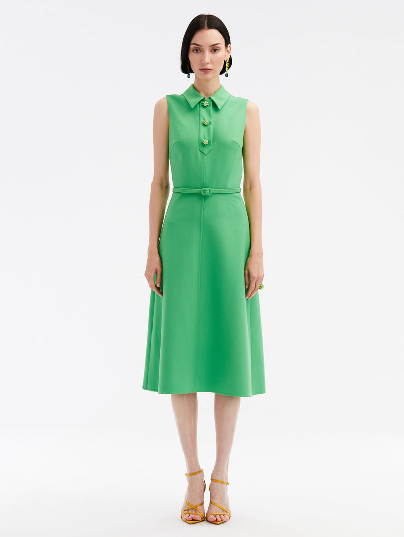 Cactus Button Detail Belted Midi Dress