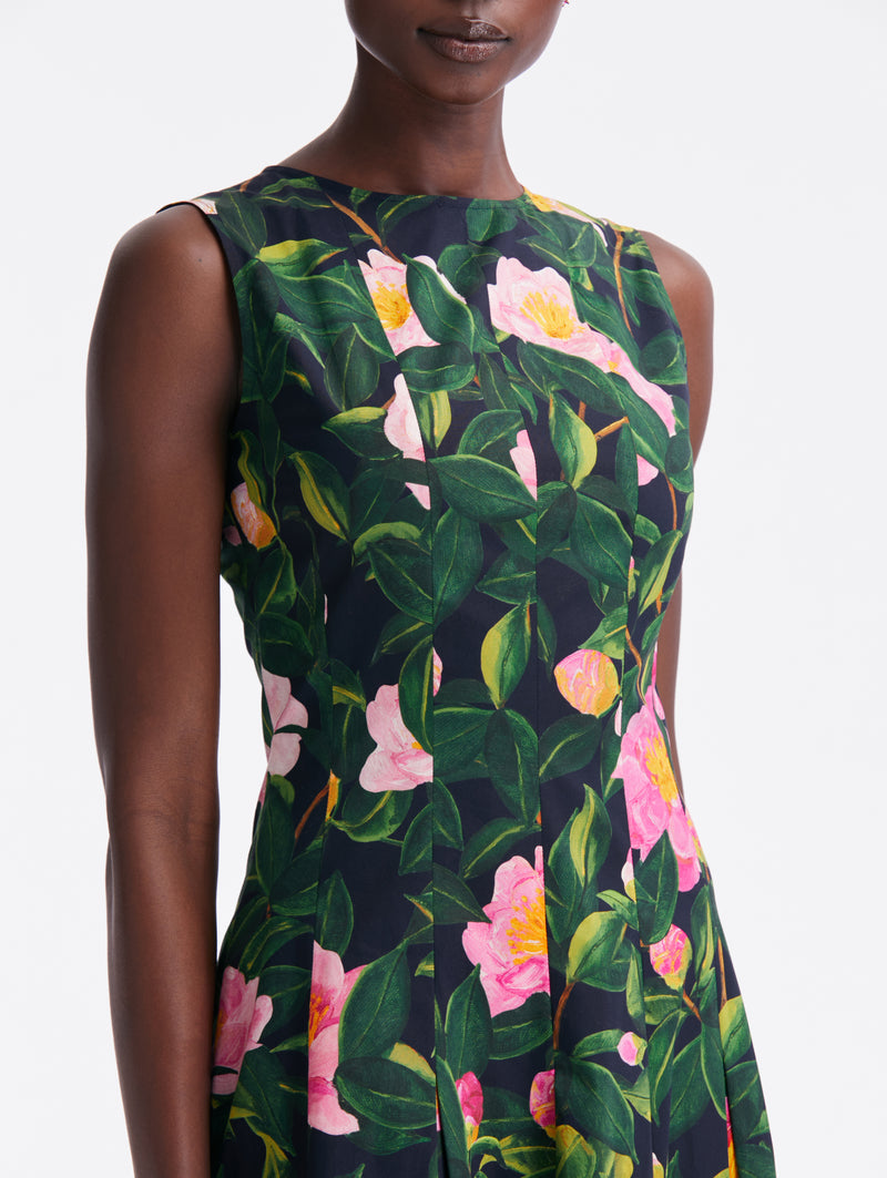 Sleeveless Camellias Poplin Fit & Flare Dress