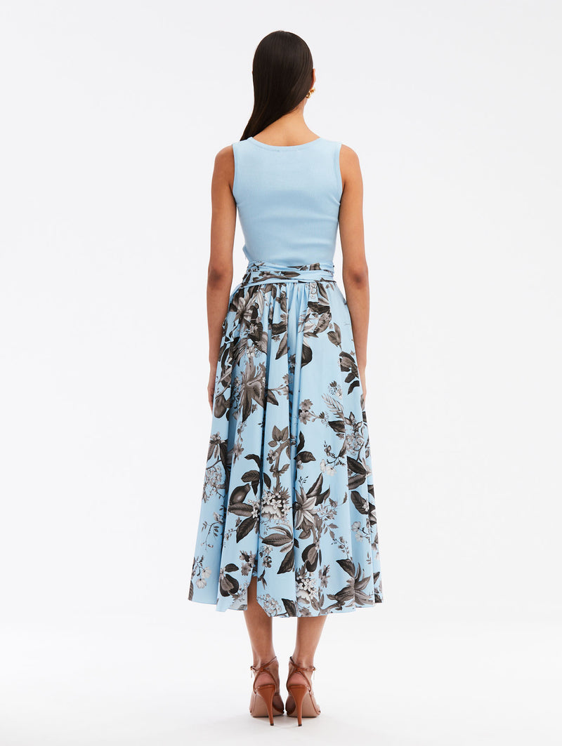 Knit Bodice & Floral & Fauna Poplin Skirt Dress