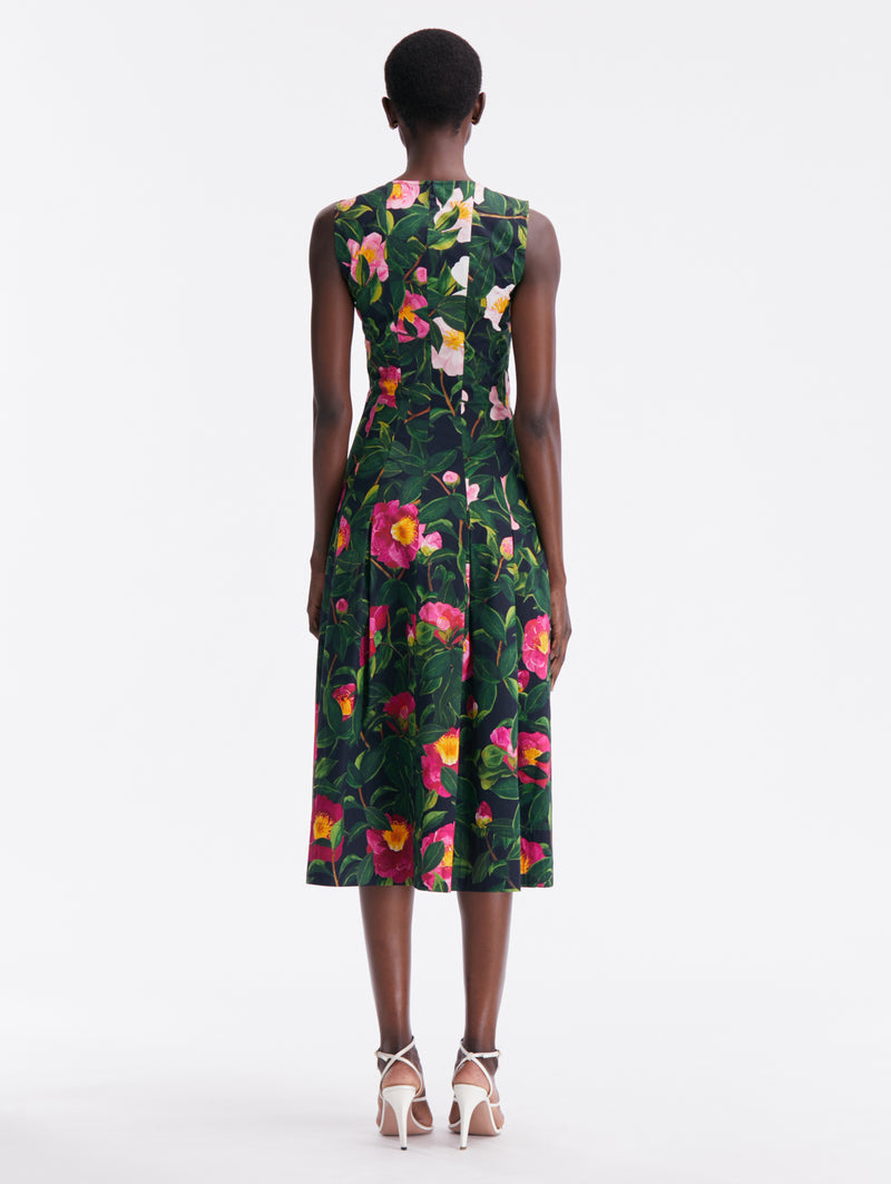 Sleeveless Camellias Poplin Fit & Flare Dress