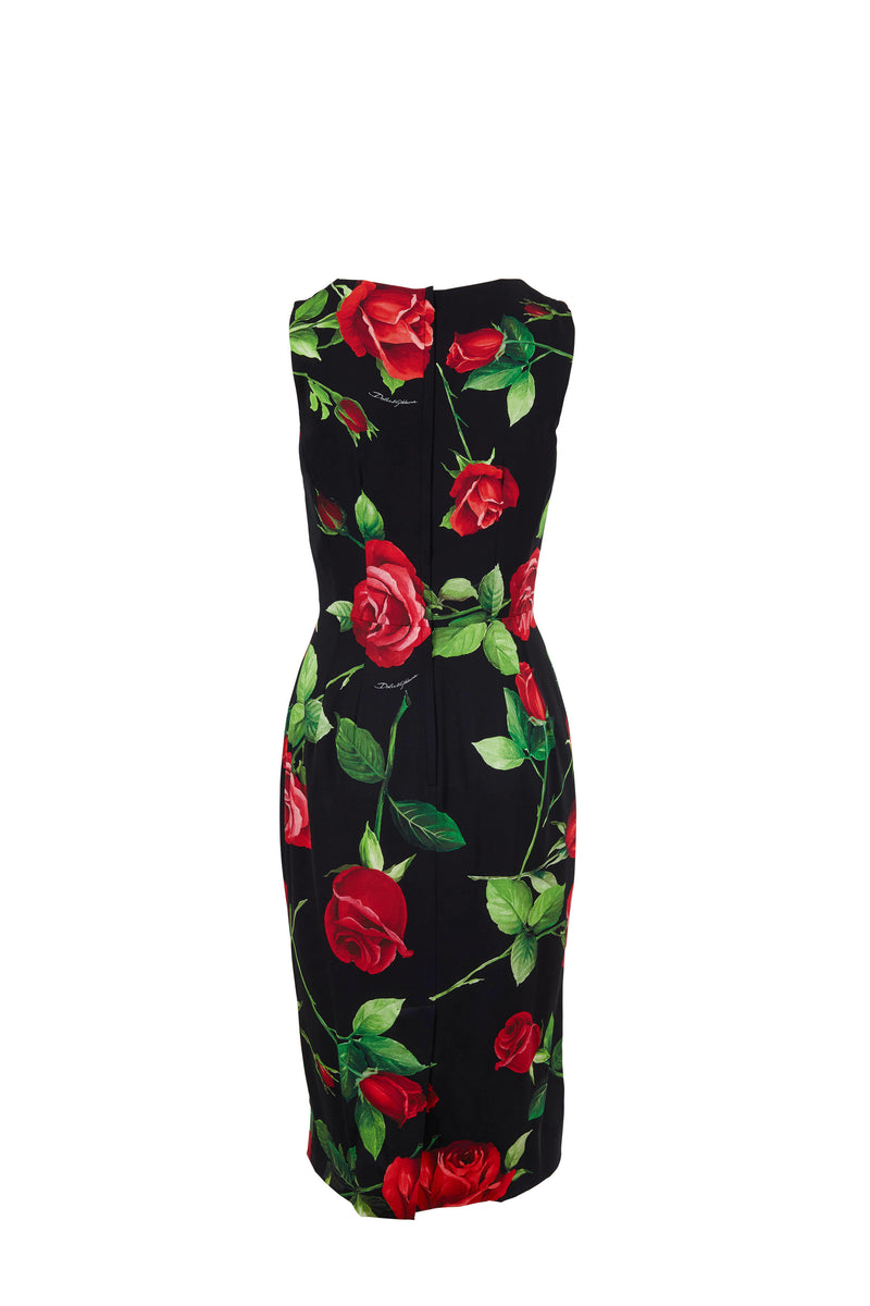 Rose Print Sleeveless Sheath Dress