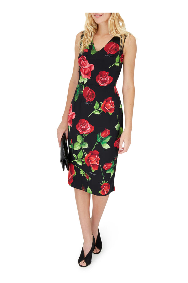 Rose Print Sleeveless Sheath Dress