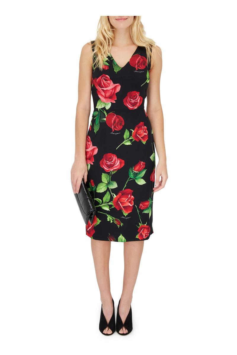 Rose Print Sleeveless Sheath Dress