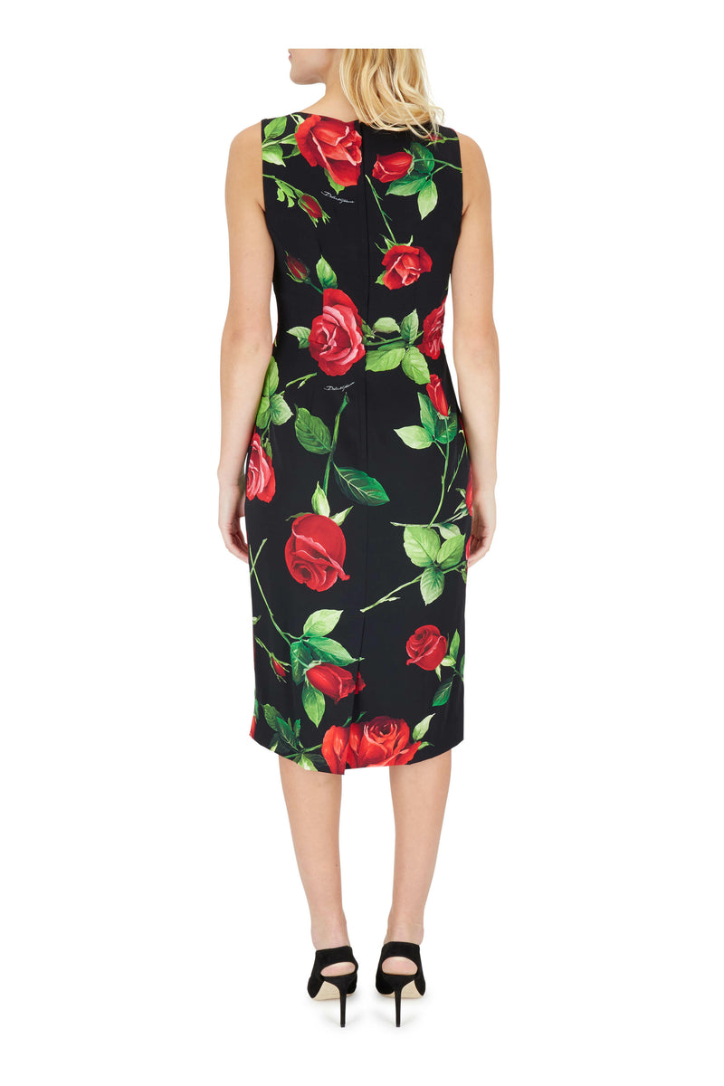 Rose Print Sleeveless Sheath Dress