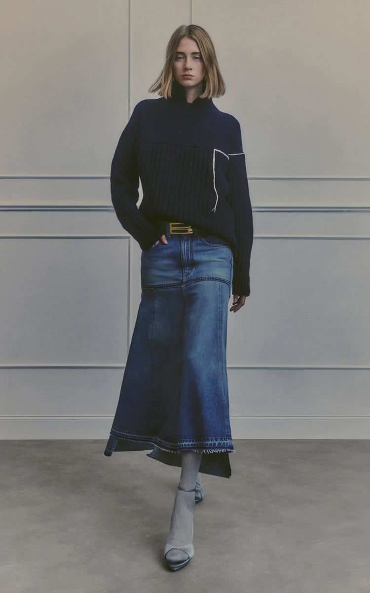 Fit & Flare Patch Denim Skirt