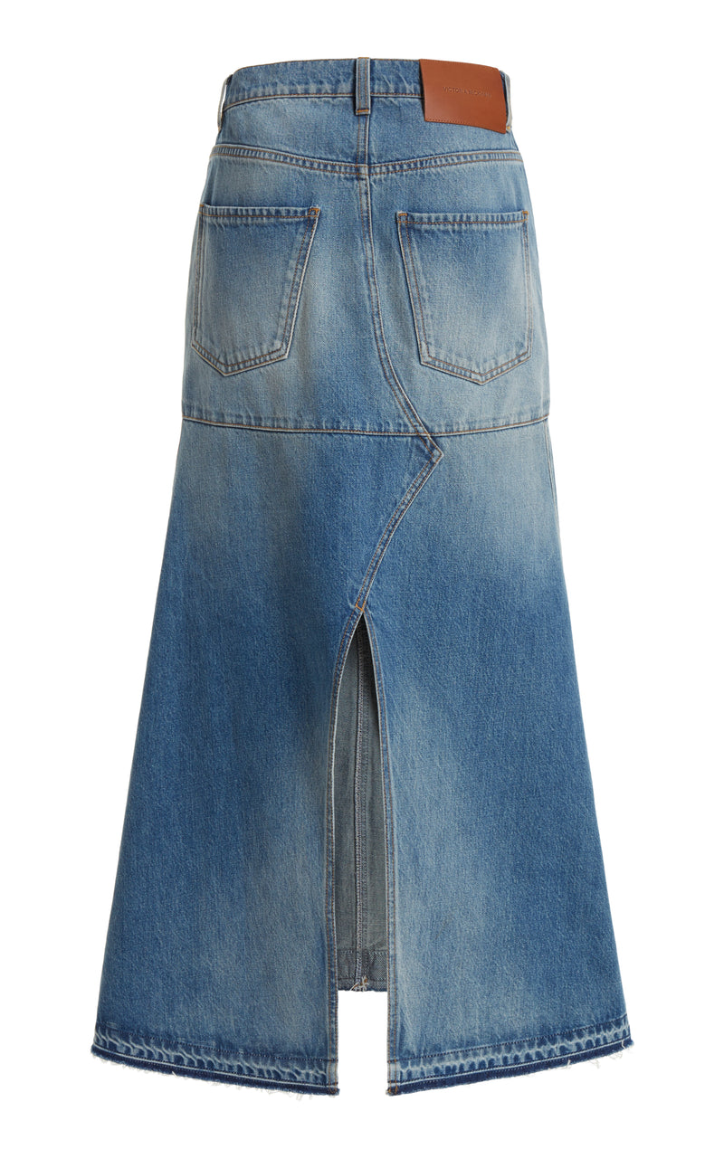 Fit & Flare Patch Denim Skirt