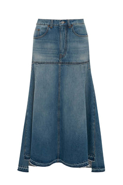 Fit & Flare Patch Denim Skirt