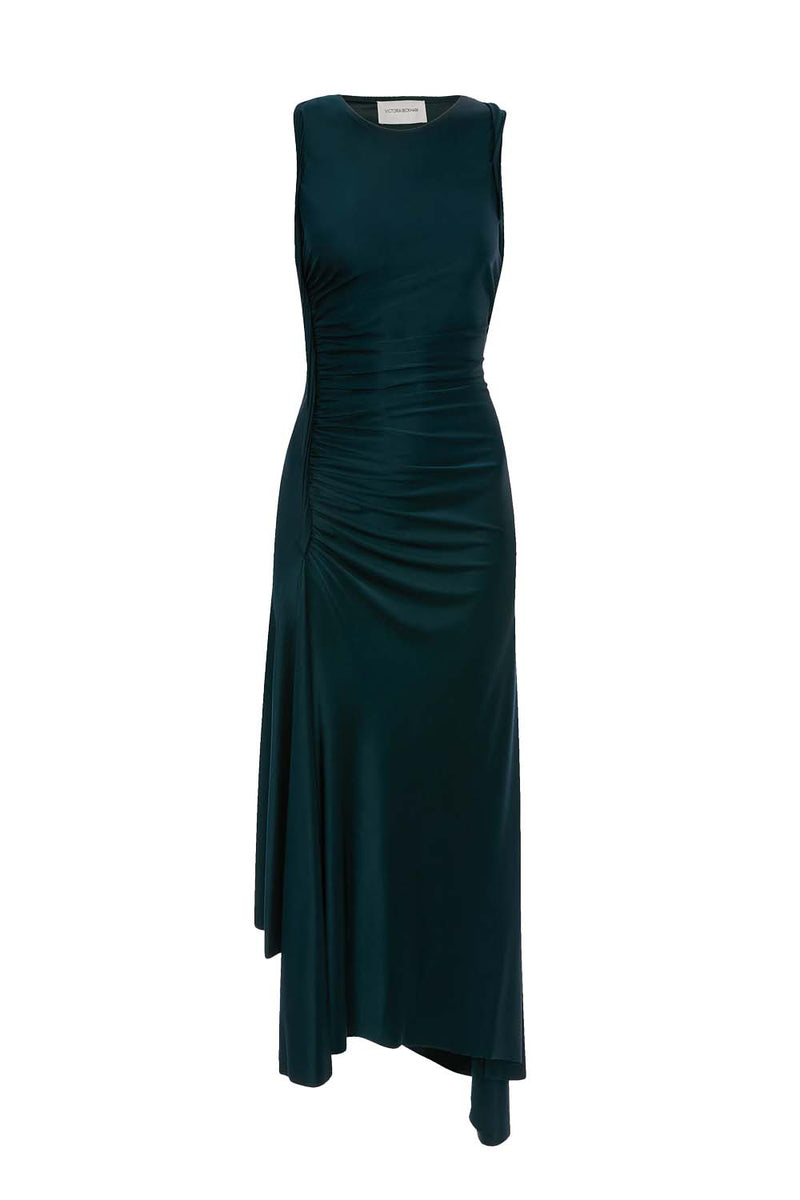 Ruched Satin Midi Dress