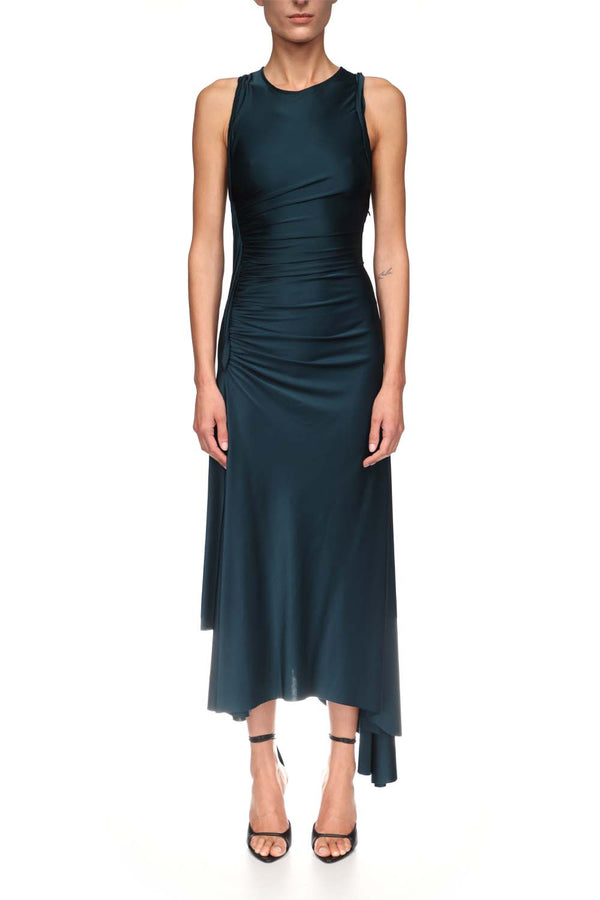 Ruched Satin Midi Dress
