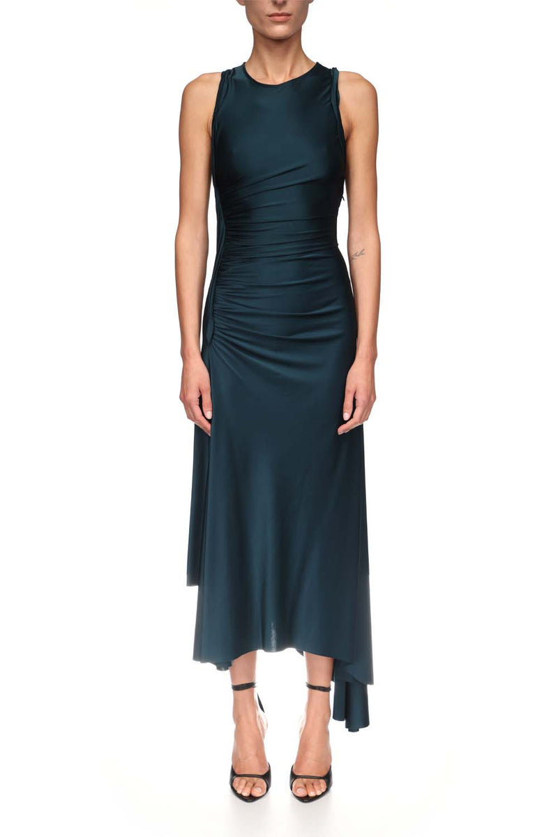 Ruched Satin Midi Dress