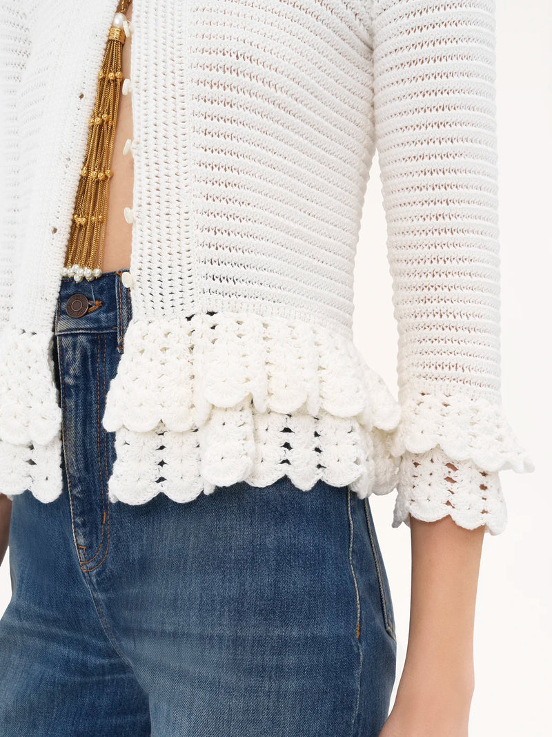 Ruffled Crocheted Cotton Cardigan