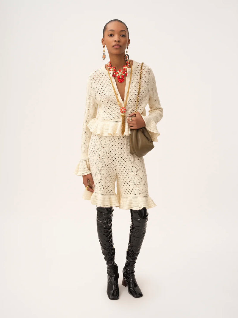 Open-Knit Ruffled Cardigan