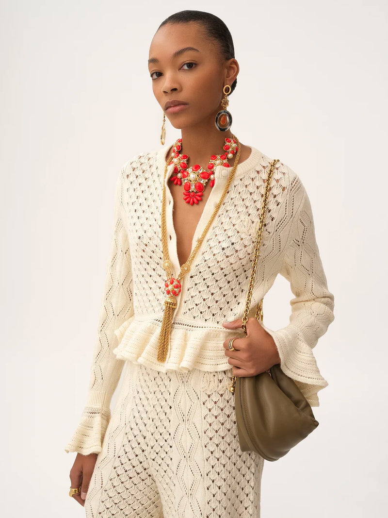 Open-Knit Ruffled Cardigan