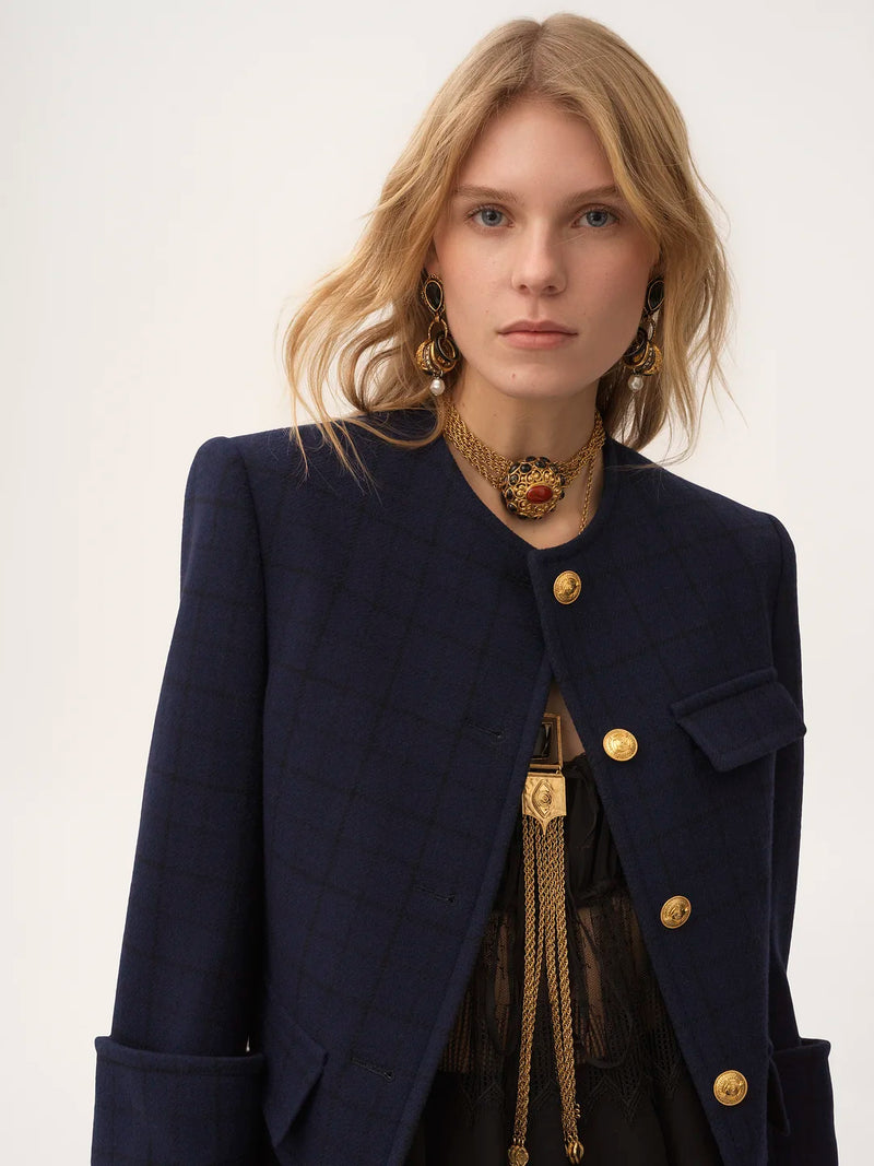 Gold Button Checked Jacket