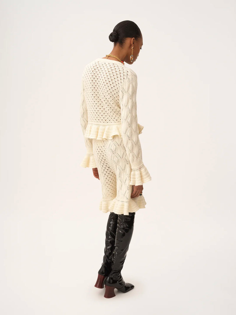 Open-Knit Ruffled Cardigan