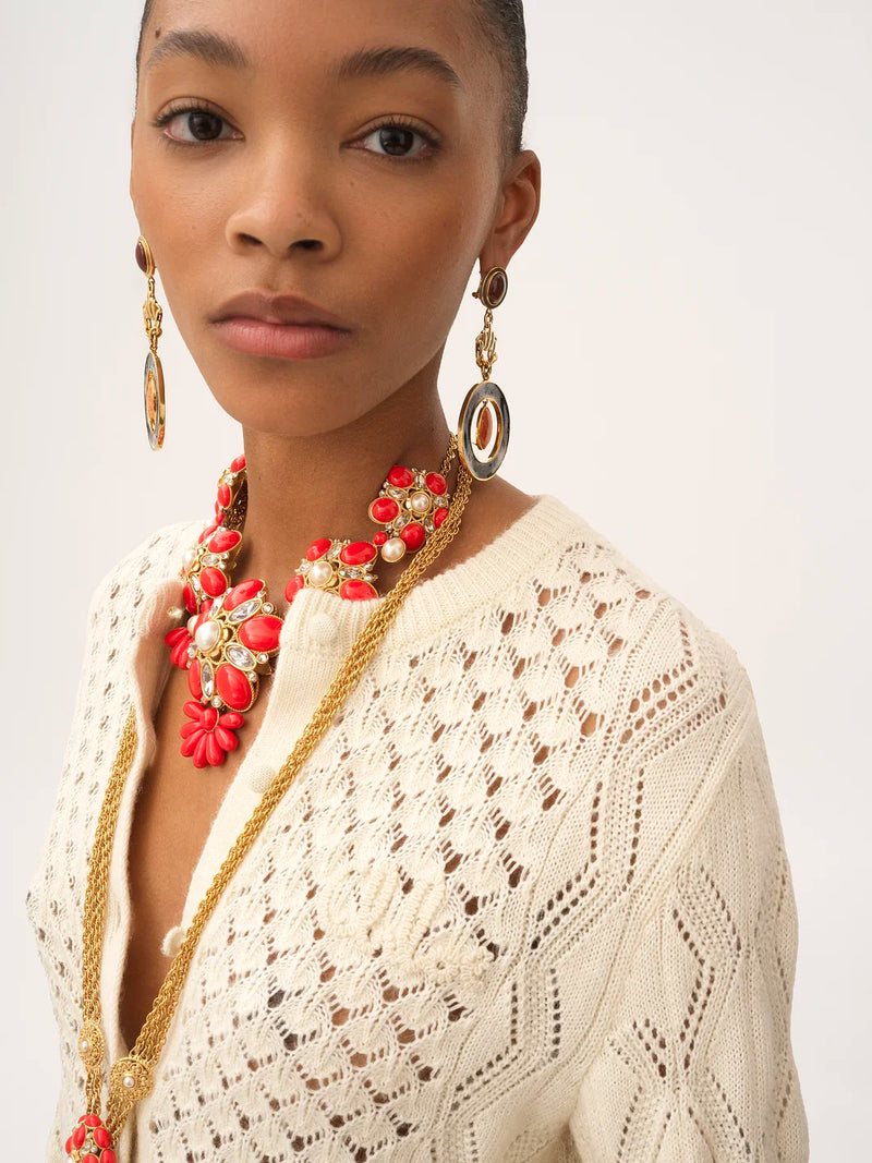 Open-Knit Ruffled Cardigan