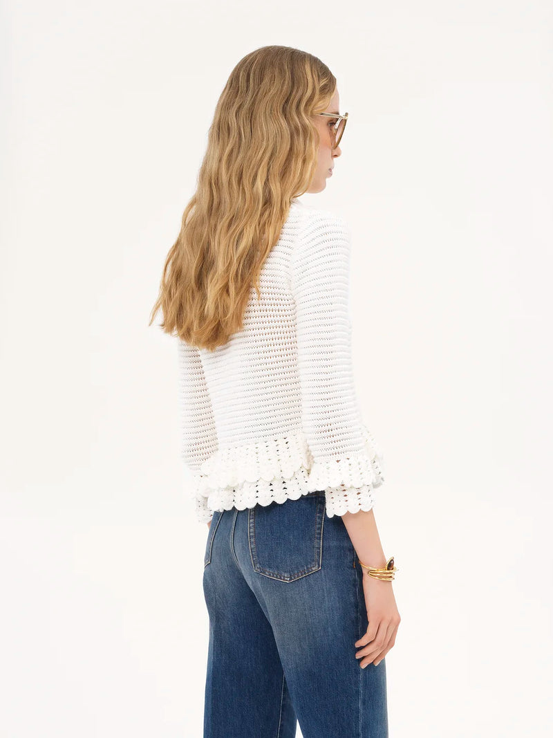 Ruffled Crocheted Cotton Cardigan