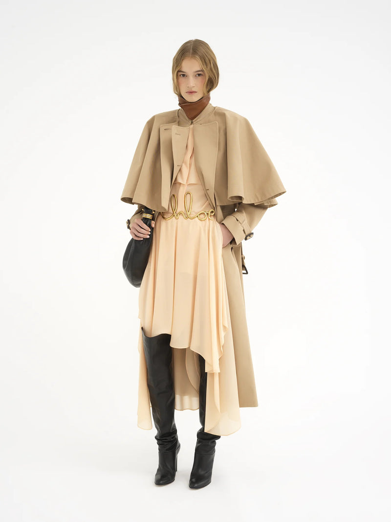 Organic Cotton-Gabardine Trench Coat with Cape
