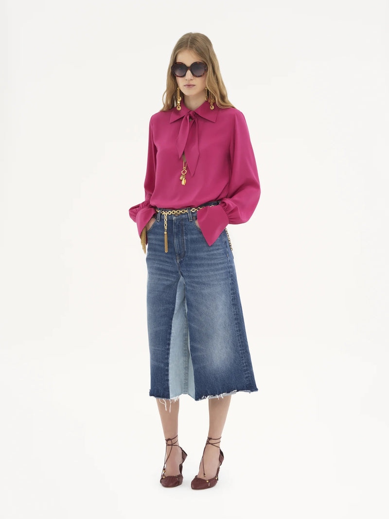 Crêpe de Chine Scarf-Tie Blouse
