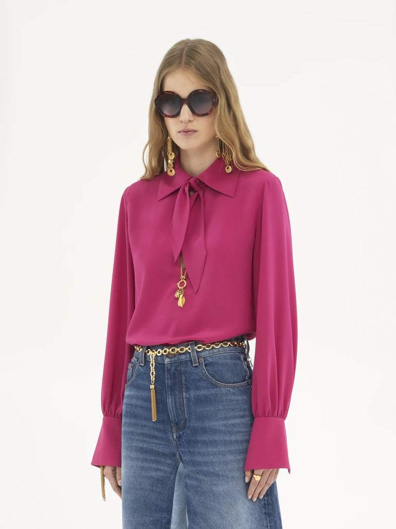 Crêpe de Chine Scarf-Tie Blouse