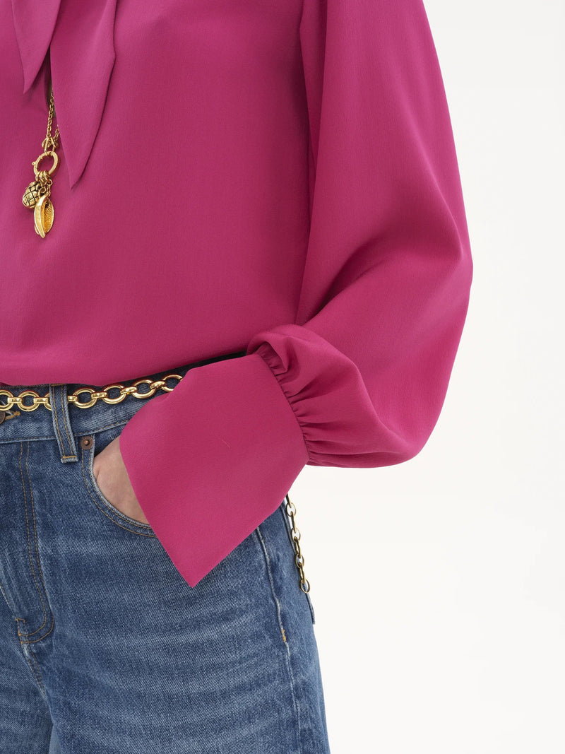 Crêpe de Chine Scarf-Tie Blouse