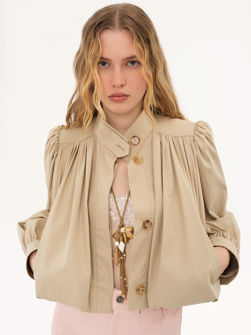 Cotton Gabardine Gathered Boule Jacket