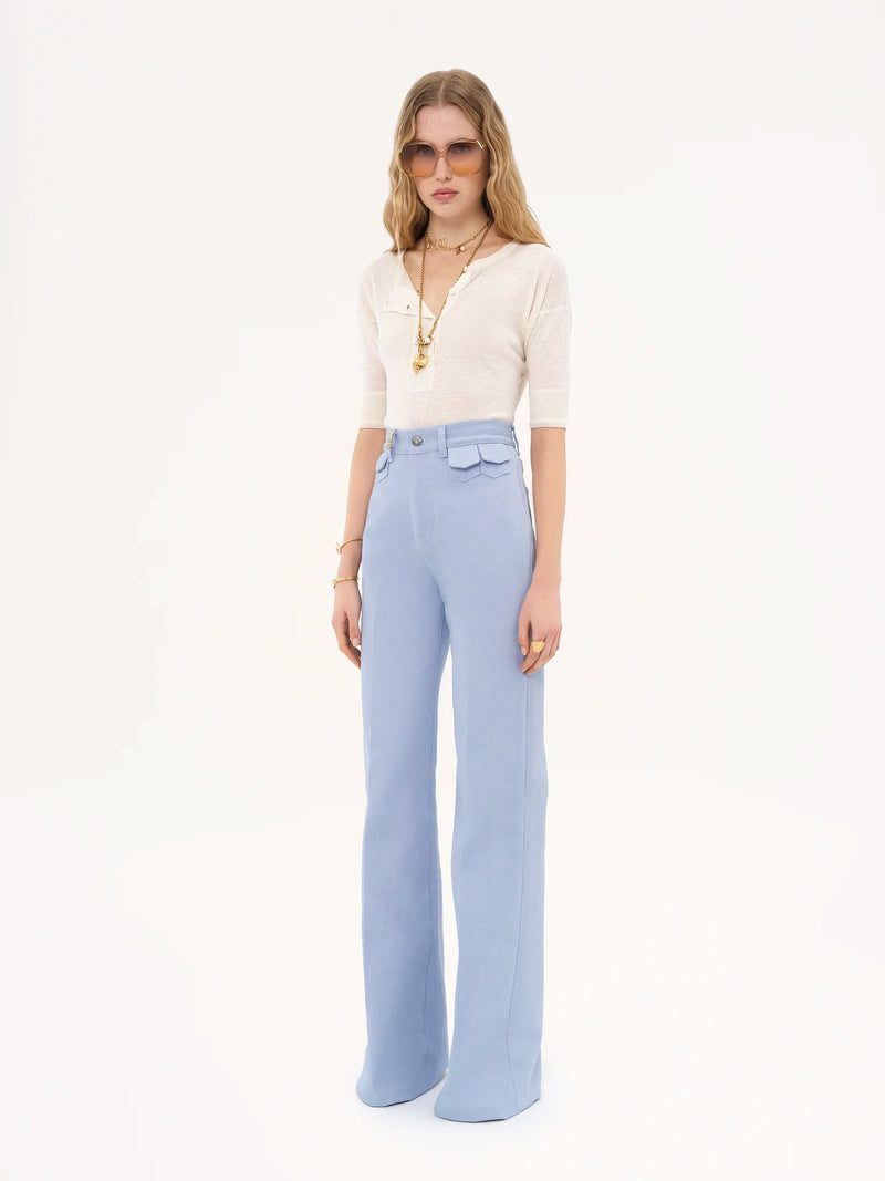 Linen & Silk Short-Sleeve Henley Knit Top