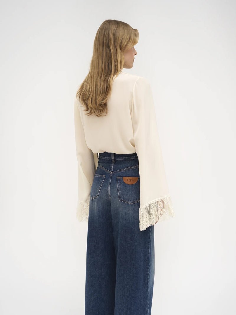 Lace Cuff Silk Blouse