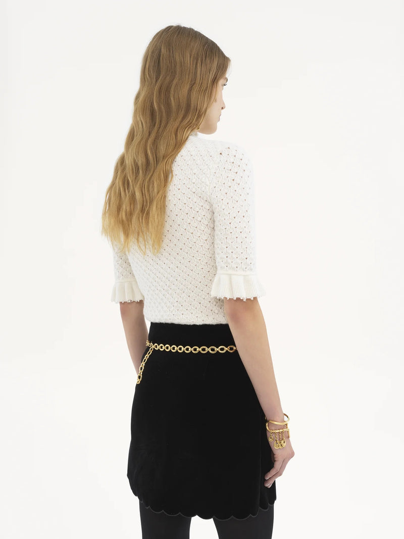 Short-Sleeve Wool & Cashmere Knit Top