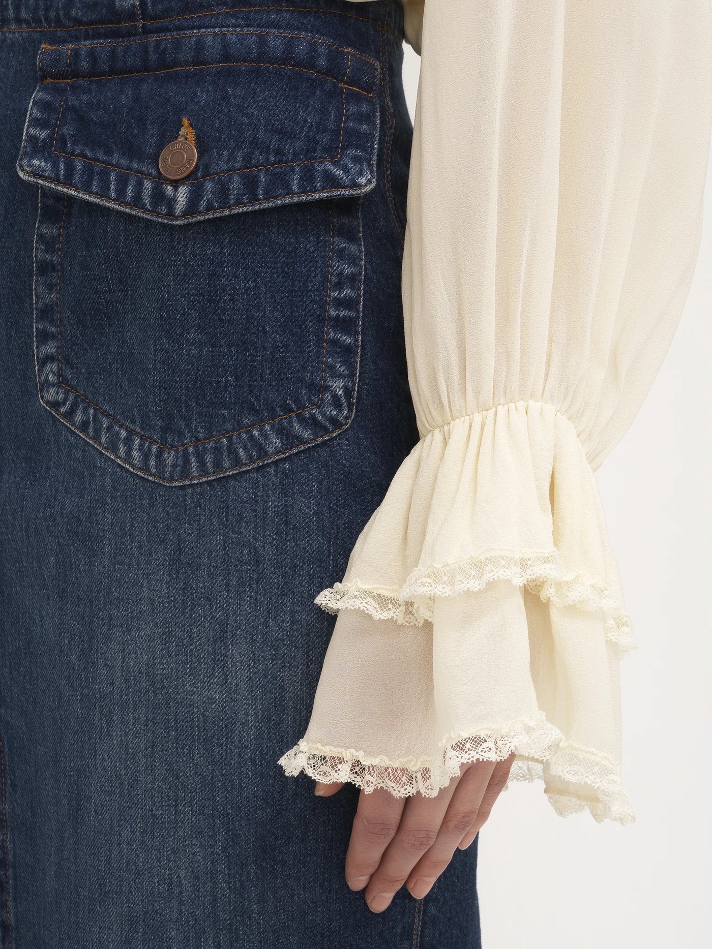 【CHLOE】DENIM MIDI SKIRT●CH24WDJ01150402 Chloe Denim Midi Skirt – Blue Serenity Boutique