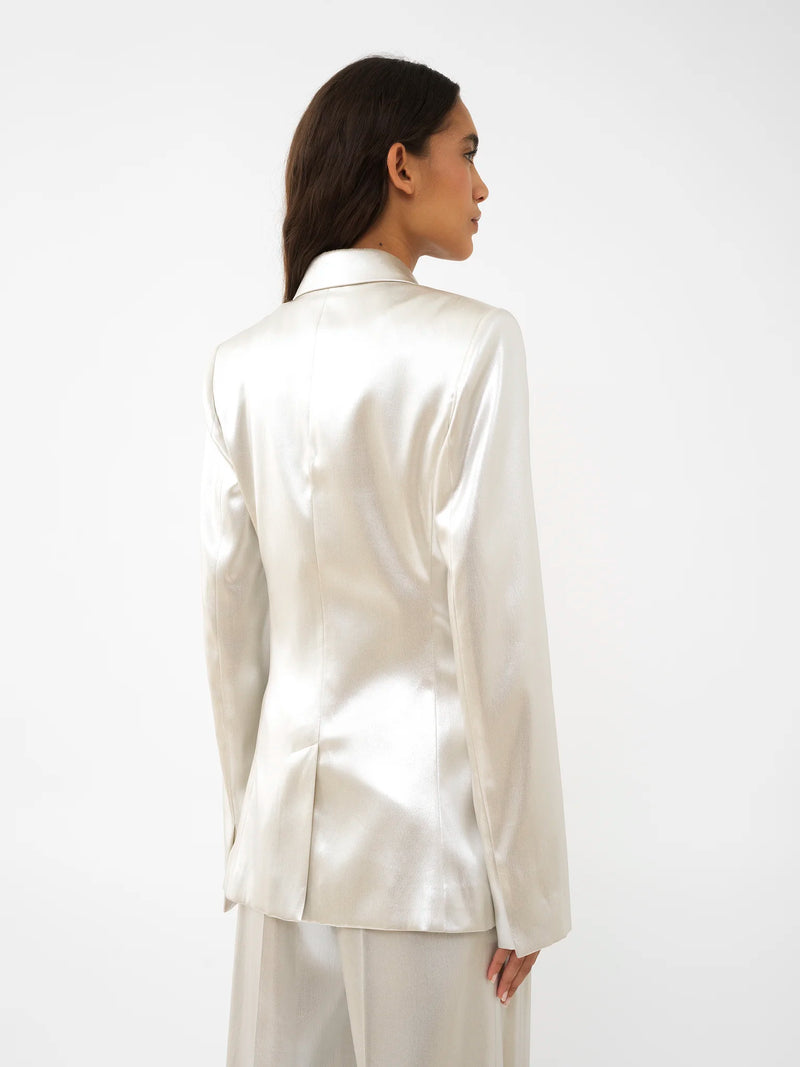 Metallic Silk-Satin Single-Breasted Blazer
