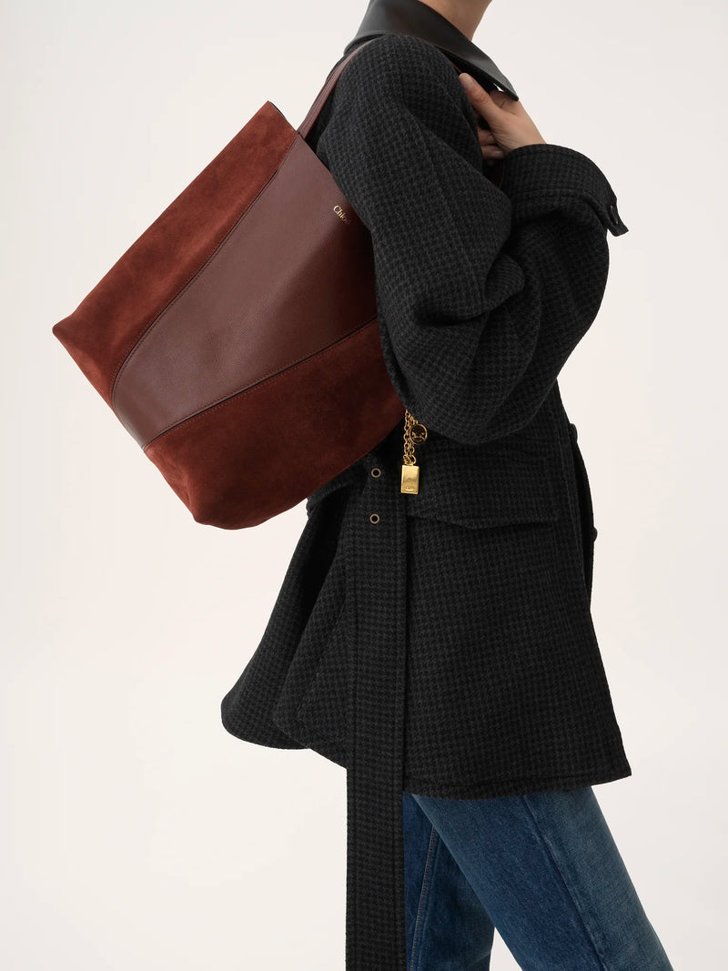 Suede & Grained Leather Spin Tote