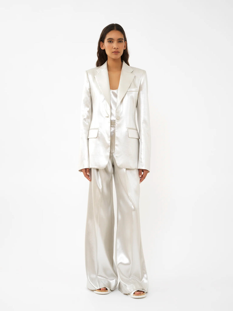 Metallic Silk-Satin Single-Breasted Blazer