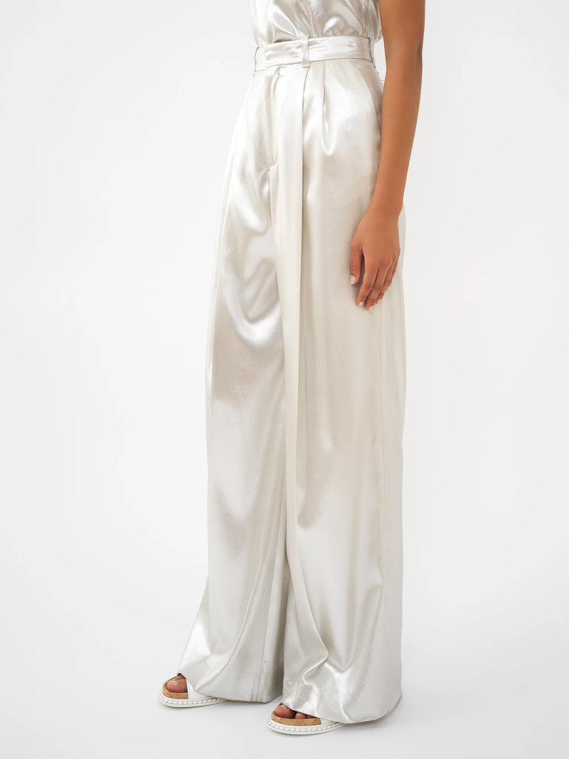 Metallic Silk-Satin Wide Leg Sailor Pant