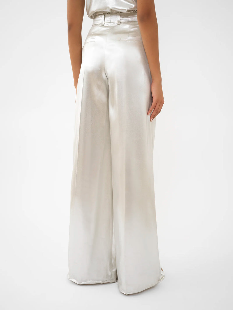 Metallic Silk-Satin Wide Leg Sailor Pant