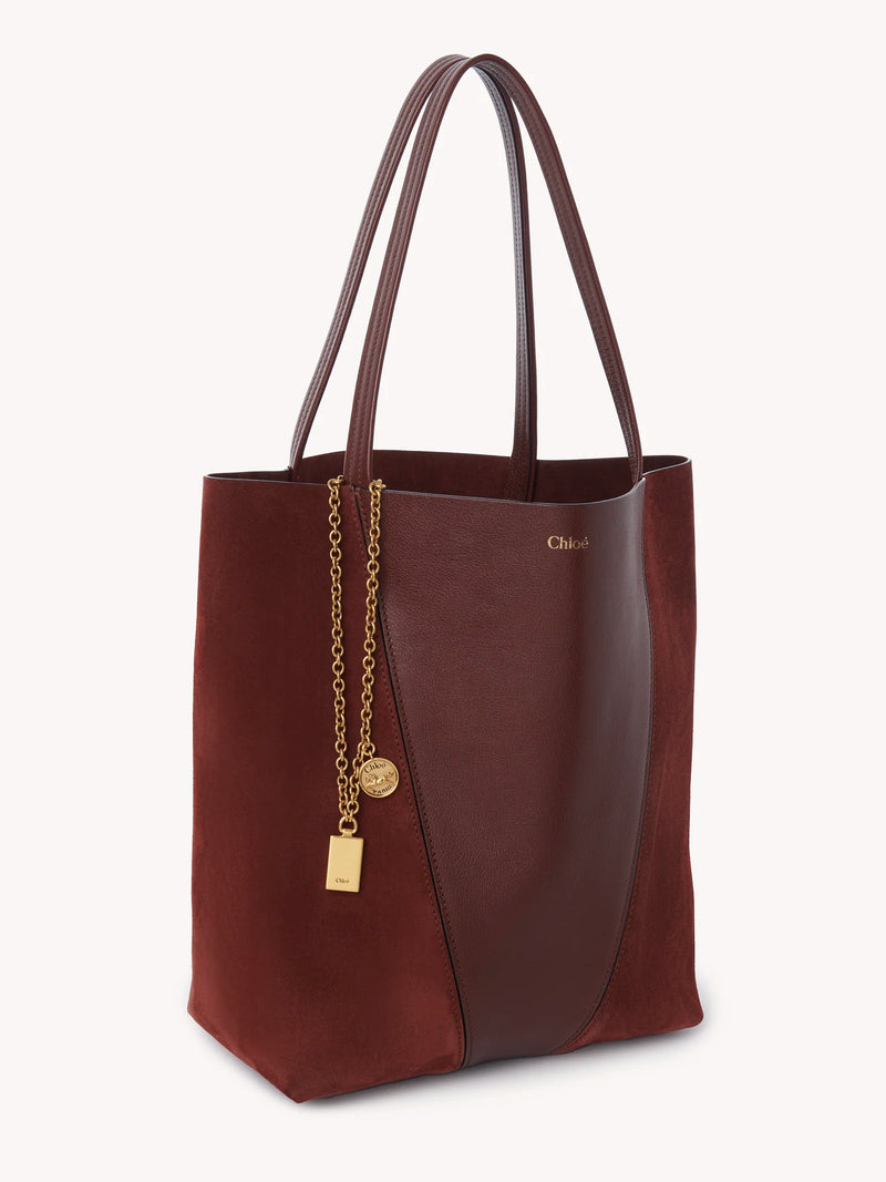 Suede & Grained Leather Spin Tote