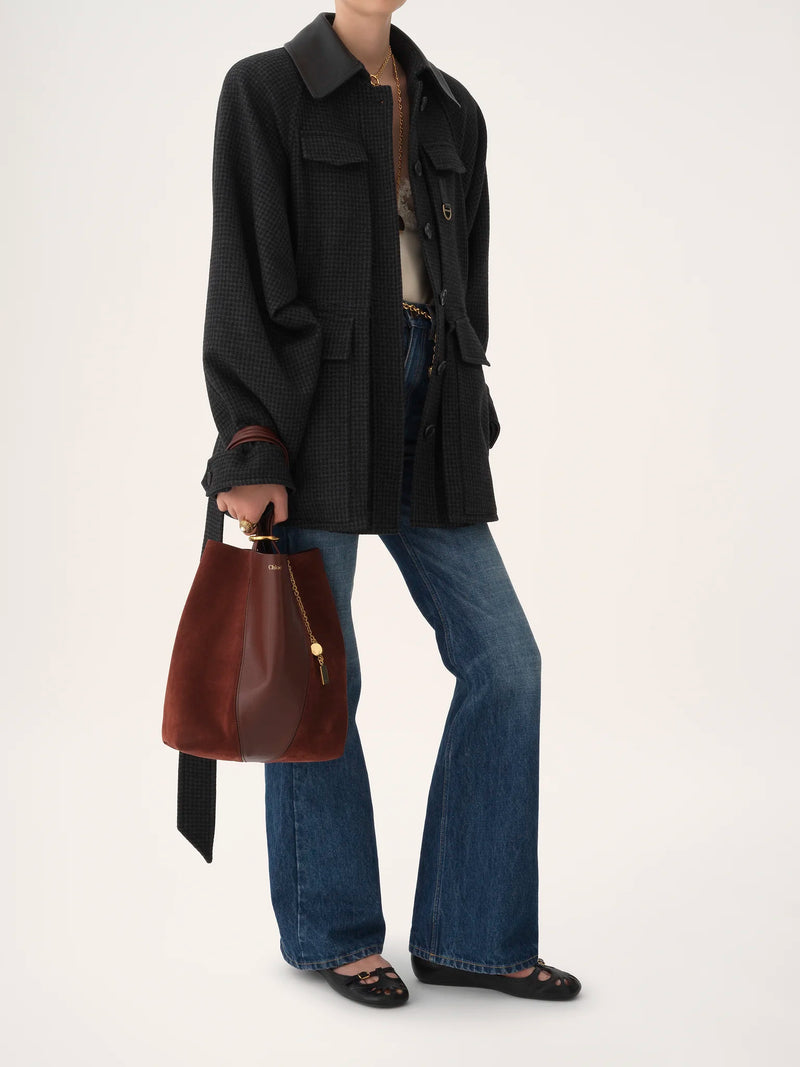 Suede & Grained Leather Spin Tote