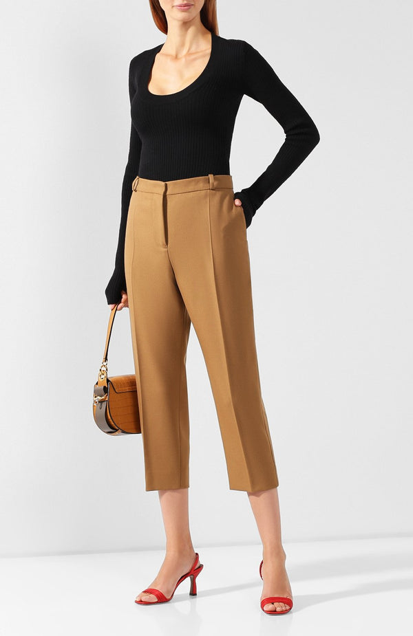 Cropped Wool Blend Trousers