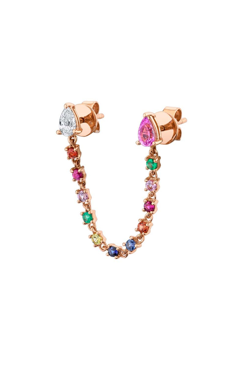 18-Karat Rose Gold Double Loop with Diamond & Pink Sapphire Pear Earring