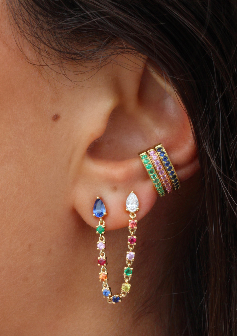 18-Karat Yellow Gold Sapphire & Diamond Loop Earring