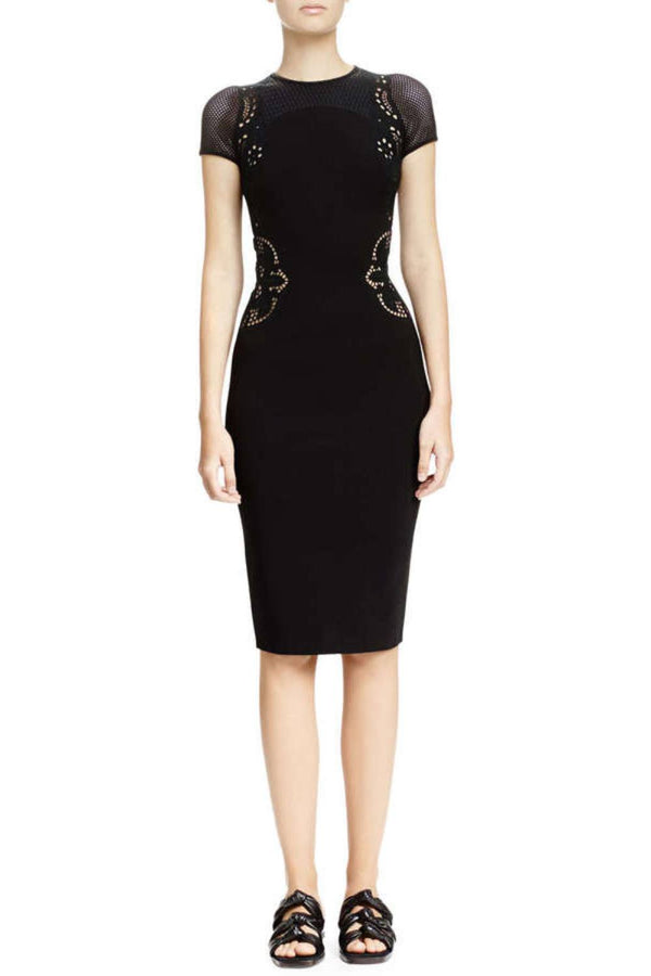 Mesh Inset Floral Embroidered Sheath Dress