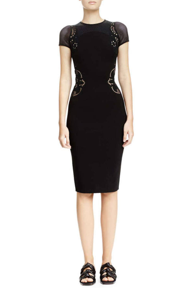 Mesh Inset Floral Embroidered Sheath Dress